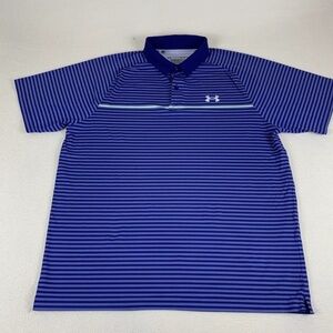UNDER ARMOUR GOLF POLO SHIRT NWT XXL BLUE STRIPE NEON GREEN